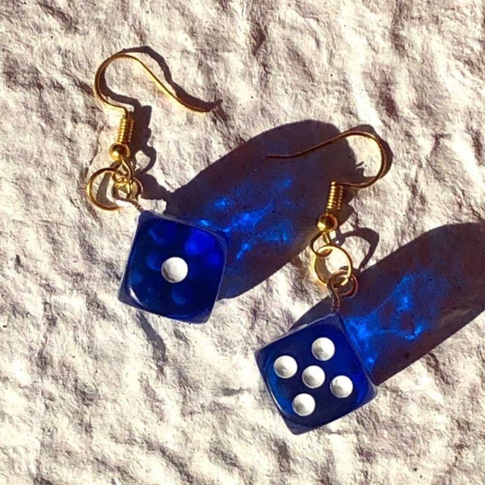 Blue dice earrings